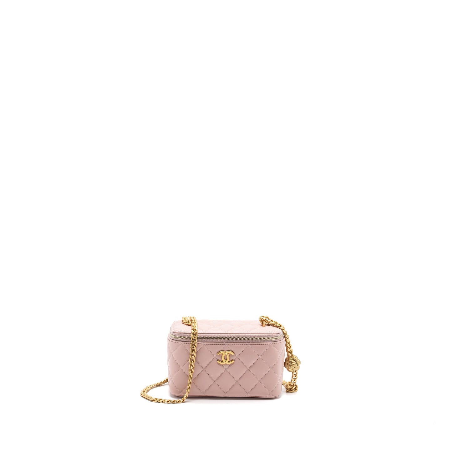Chanel Long Vanity Case Camellia Chain Lambskin  Light Pink  (Microchip)