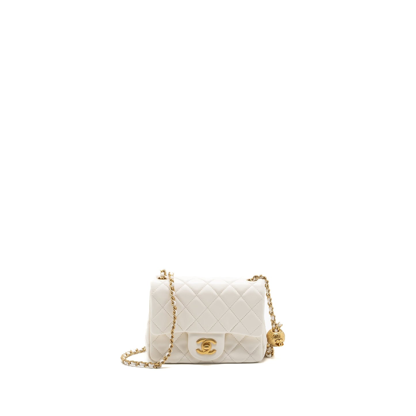 Chanel Pearl crush mini square flap bag lambskin white  (microchip)