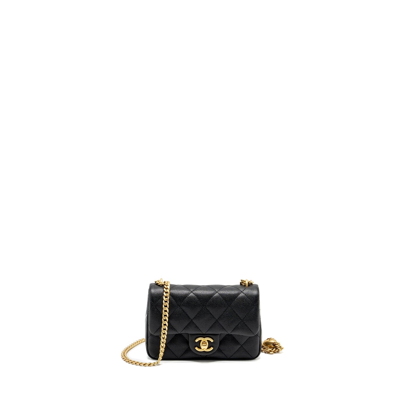 Chanel 24p Coco Love Mini Flap Bag Adjustable Chain Caviar Black Brush  (Microchip)