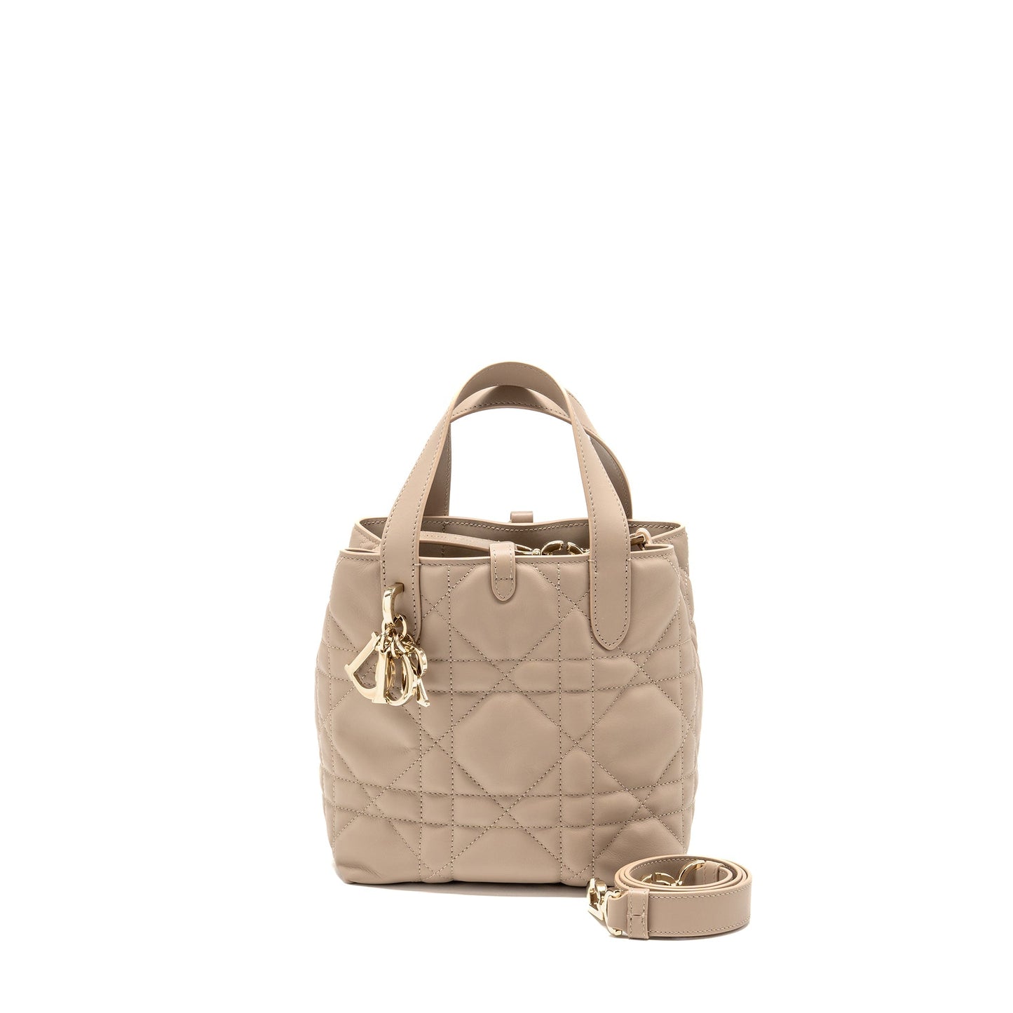 Dior Small Toujours Tote Purse Macrocannage Calfskin Powder Beige