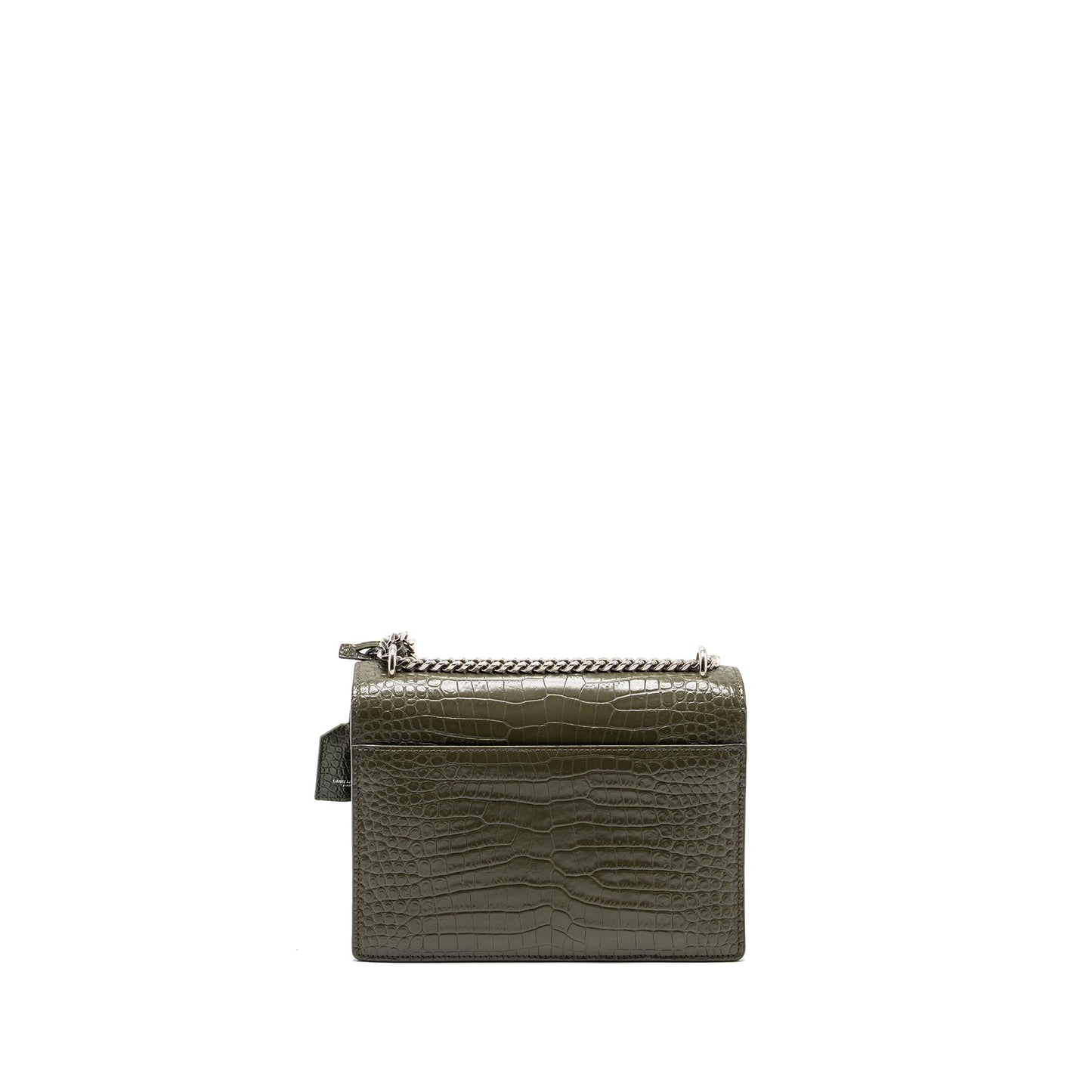 Saint Laurent/ Sunset Purse Crocodile-Embossed Calfskin Khaki
