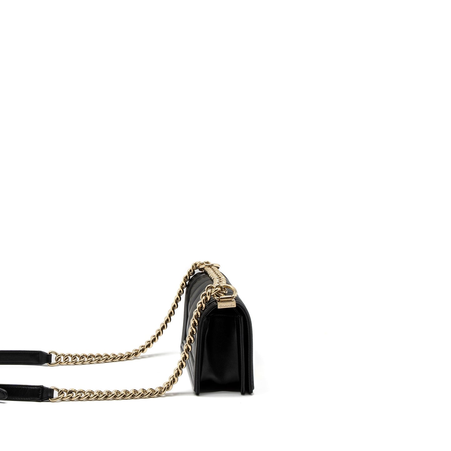 Chanel Small Chevron Boy Bag Lambskin Black