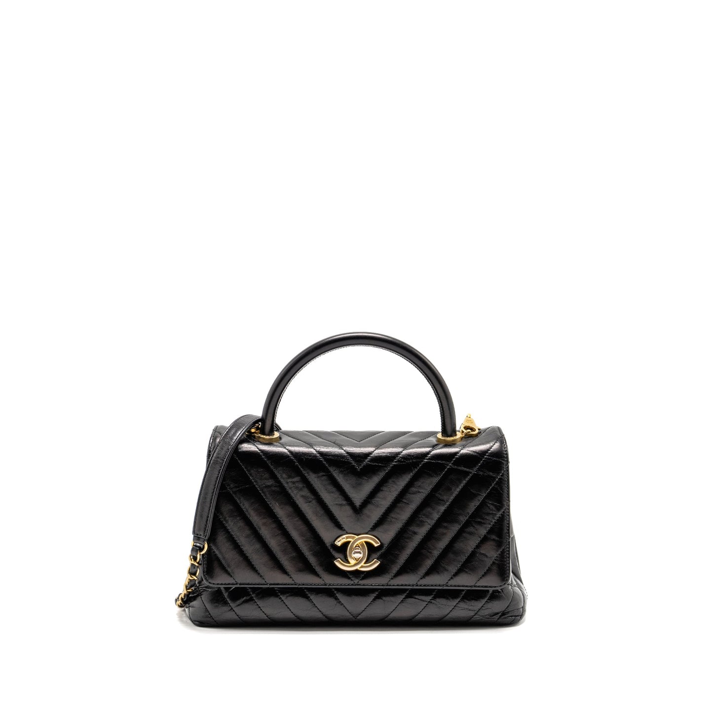 Chanel Medium Coco Handle Chevron Calfskin Black