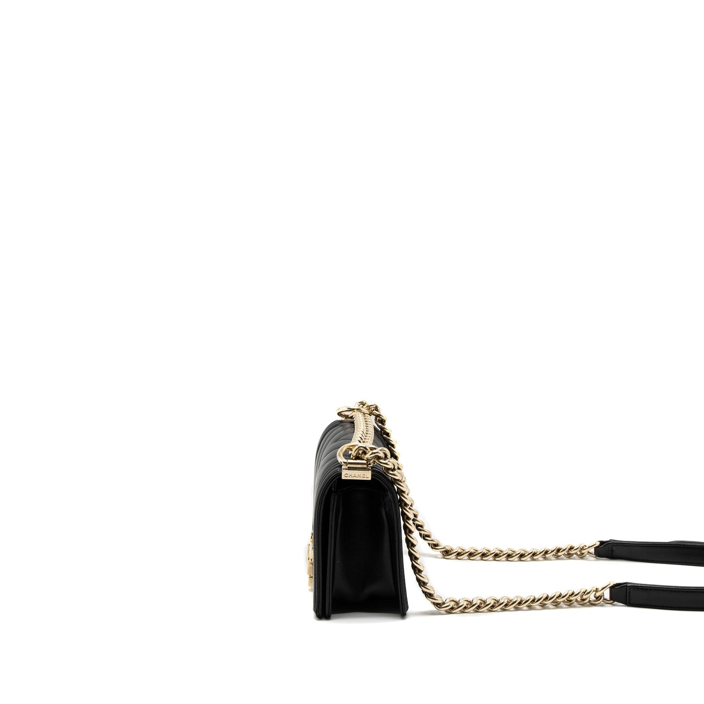 Chanel Small Chevron Boy Bag Lambskin Black