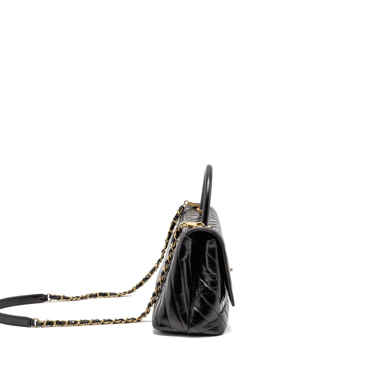 Chanel Medium Coco Handle Chevron Calfskin Black