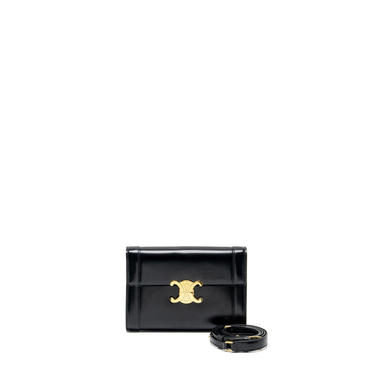 Celine triomphe flap wallet with strap calfskin black
