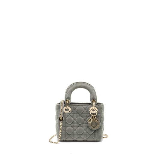 Dior Mini Lady Dior Velvet Light Grey
