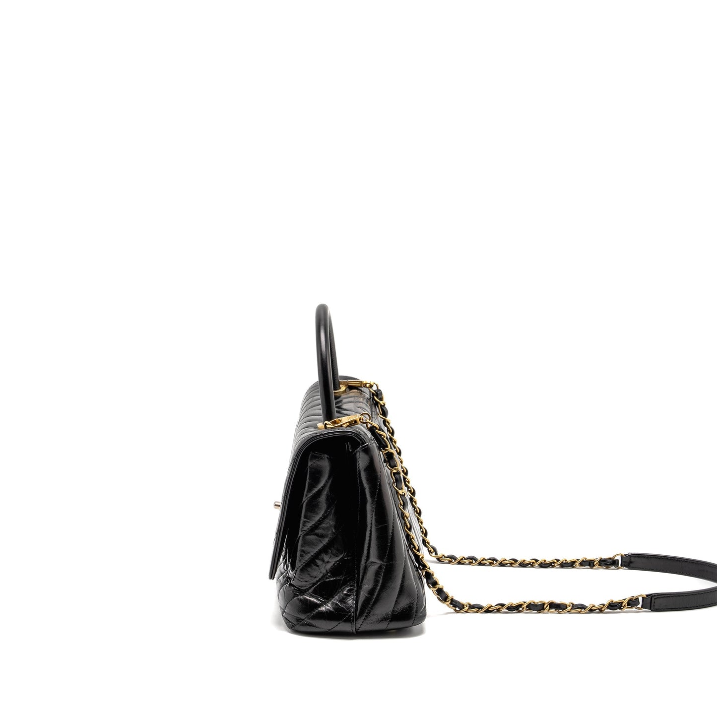 Chanel Medium Coco Handle Chevron Calfskin Black