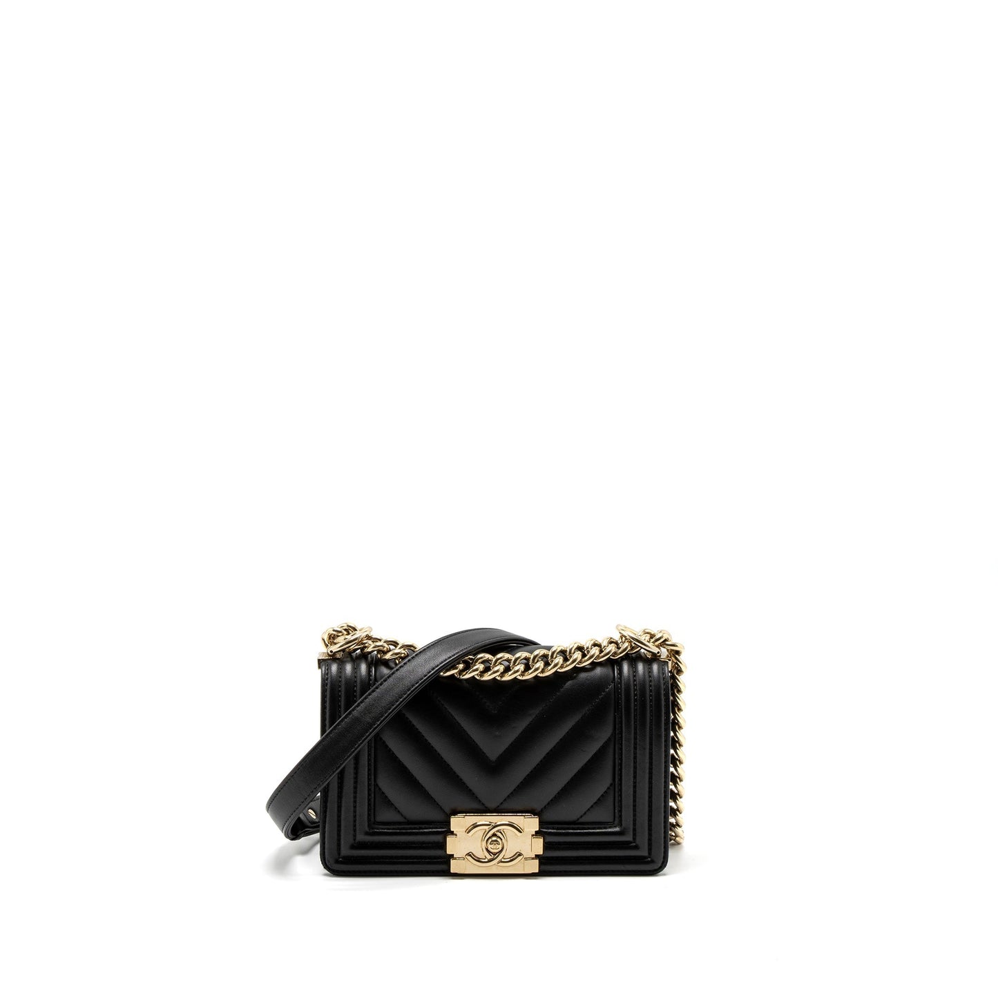 Chanel Small Chevron Boy Bag Lambskin Black