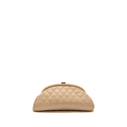 Chanel timeless kisslock clutch caviar beige
