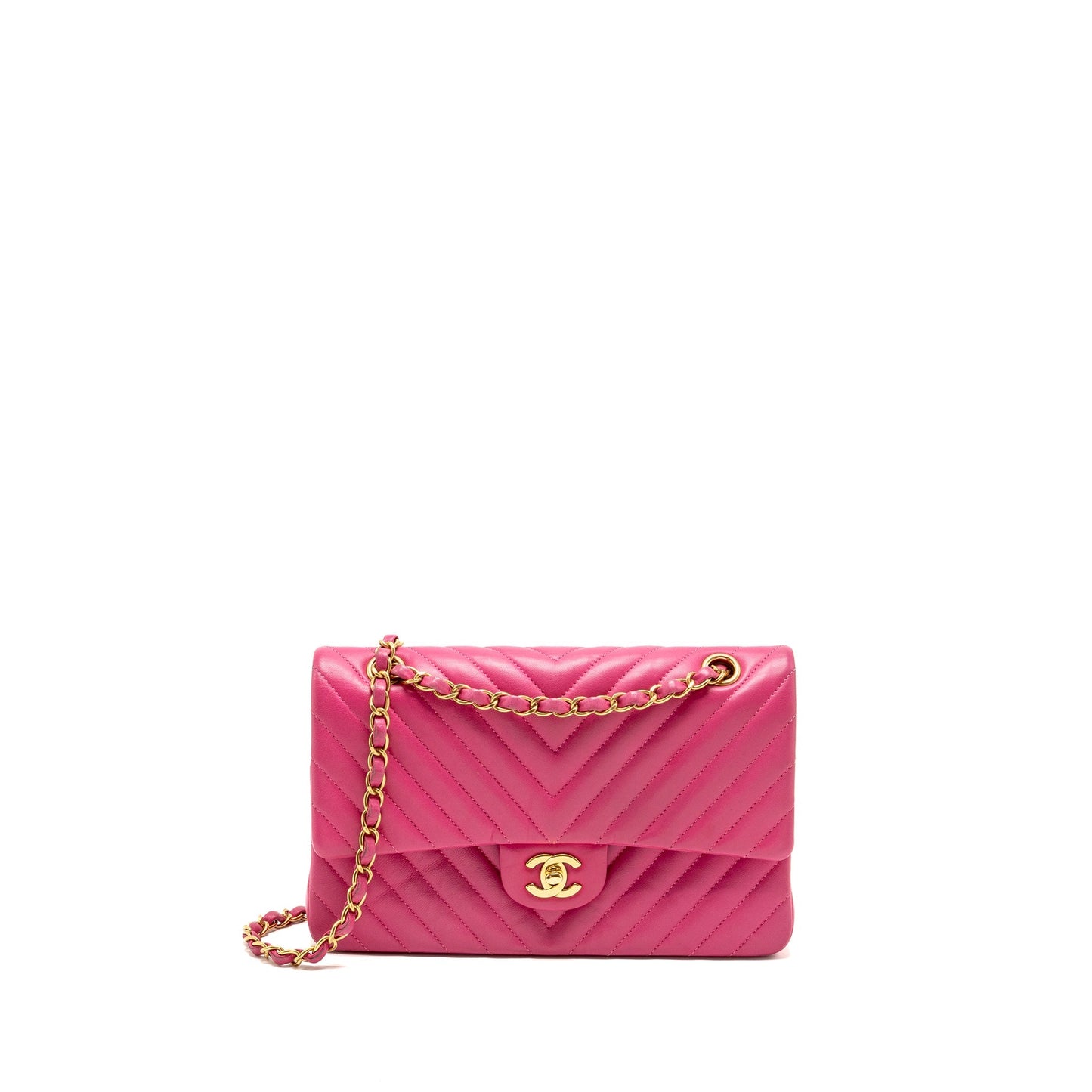 Chanel Medium chevron Classic Double flap bag lambskin pink