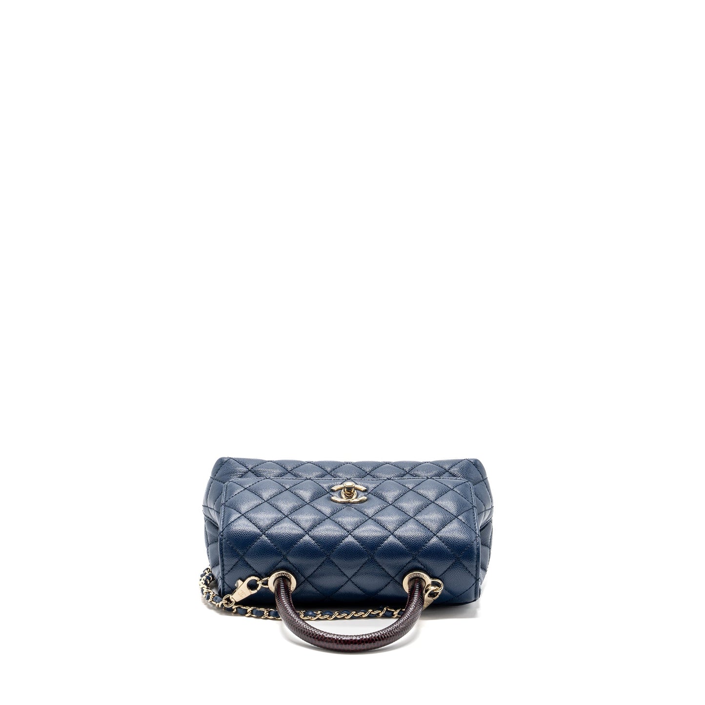 Chanel Small Coco Handle With Lizard Embossed Handle Caviar Navy L(microchip)
