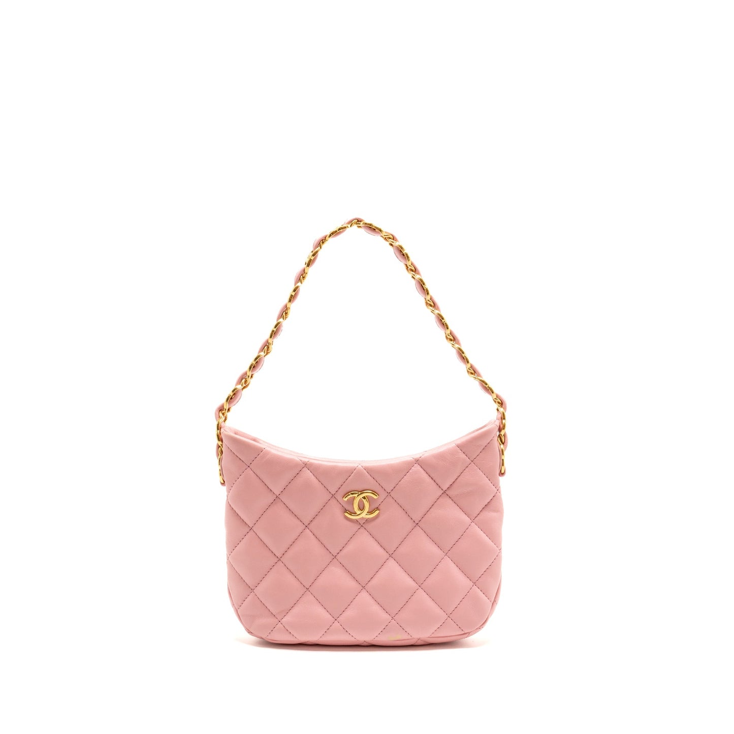 Chanel 22k Hobo Shoulder Bag with Logo Chain Lambskin Pink  (microchip)