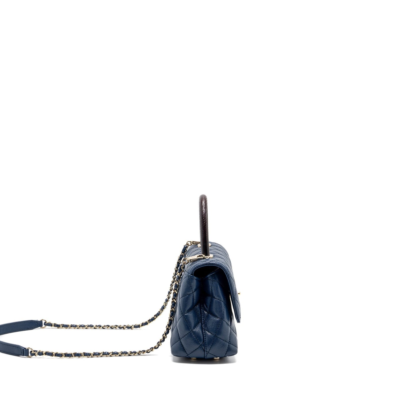 Chanel Small Coco Handle With Lizard Embossed Handle Caviar Navy L(microchip)