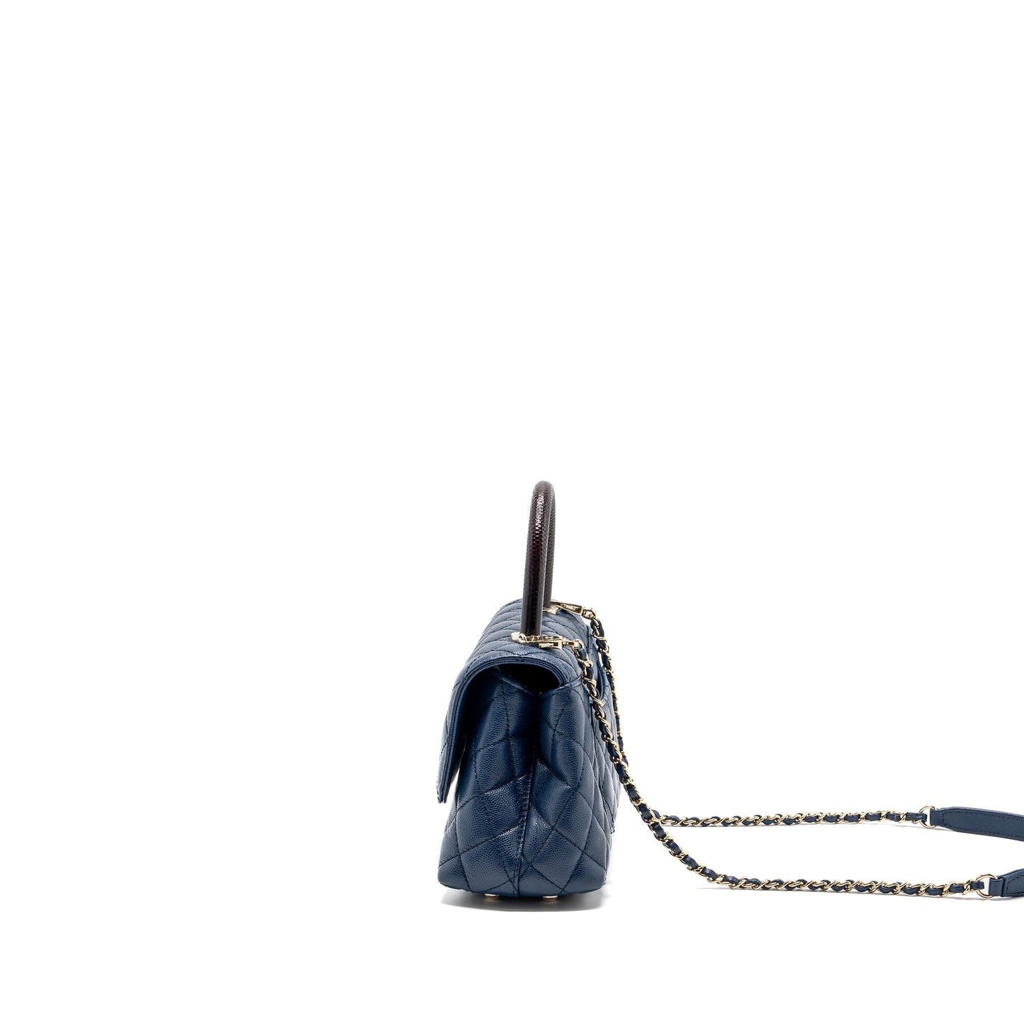 Chanel Small Coco Handle With Lizard Embossed Handle Caviar Navy L(microchip)