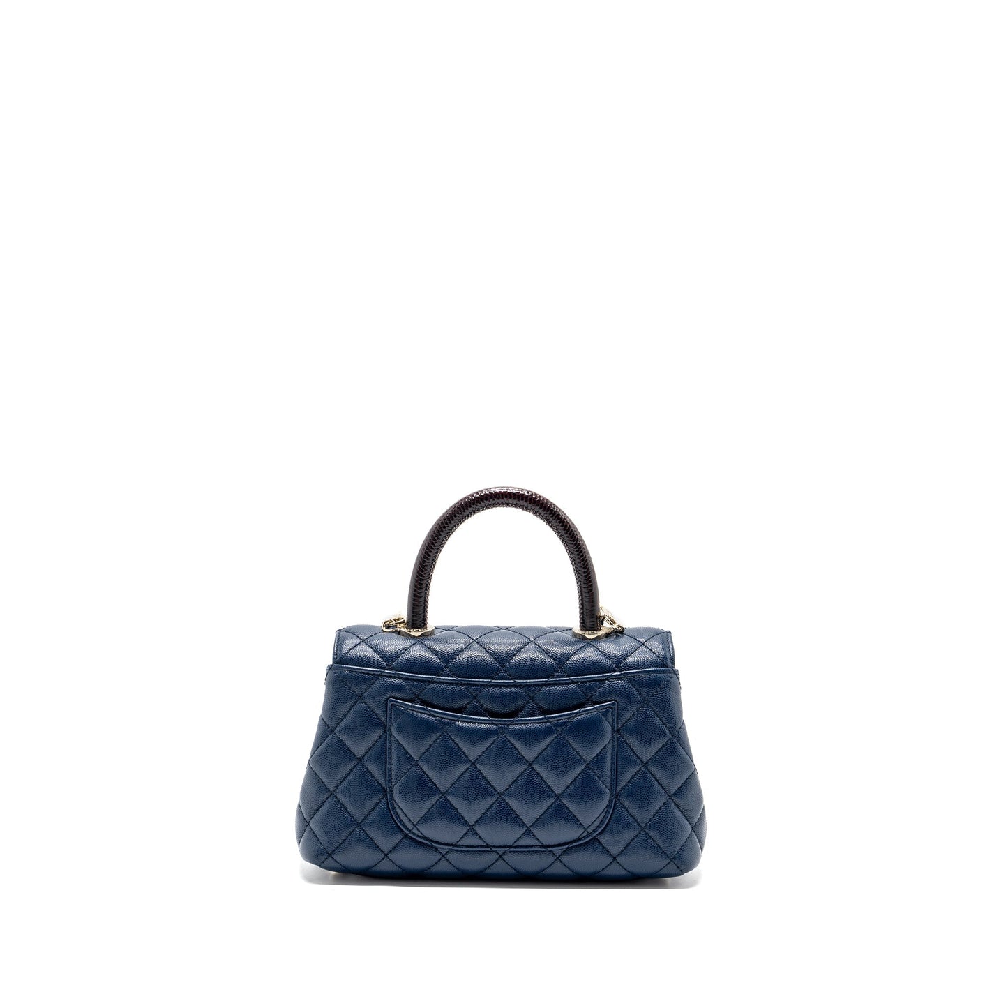 Chanel Small Coco Handle With Lizard Embossed Handle Caviar Navy L(microchip)