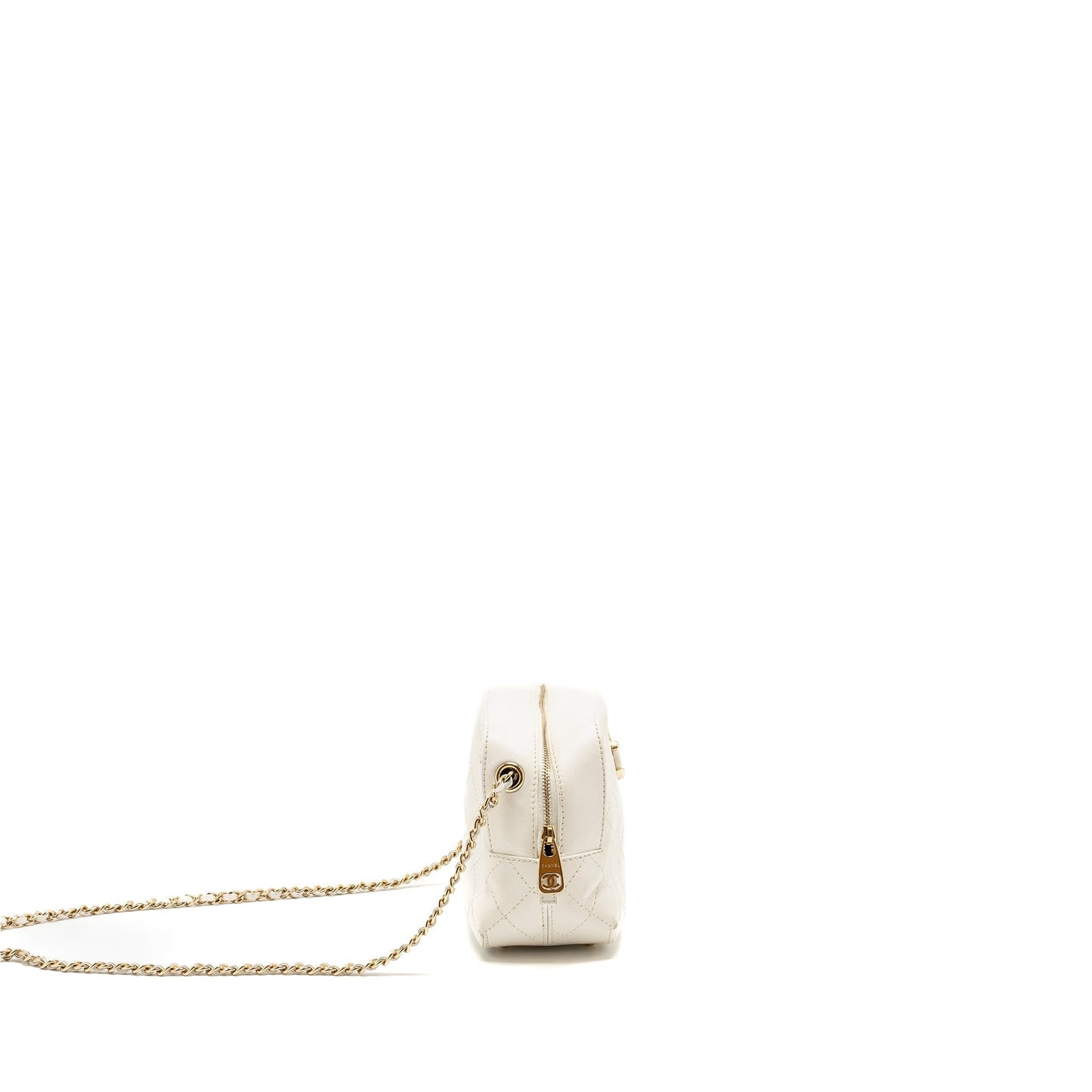 Chanel Mini Camera Bag with Chain Calfskin White L