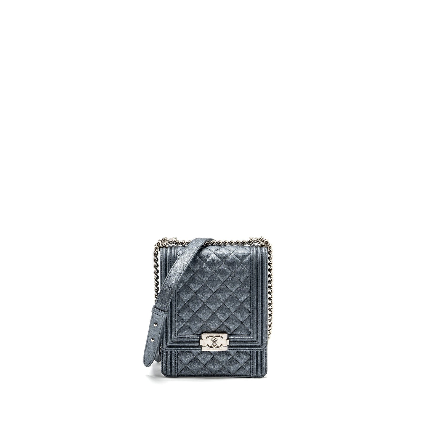 Chanel North South Boy Bag caviar metallic grey