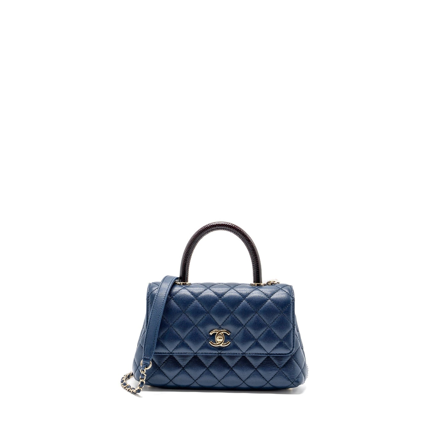 Chanel Small Coco Handle With Lizard Embossed Handle Caviar Navy L(microchip)