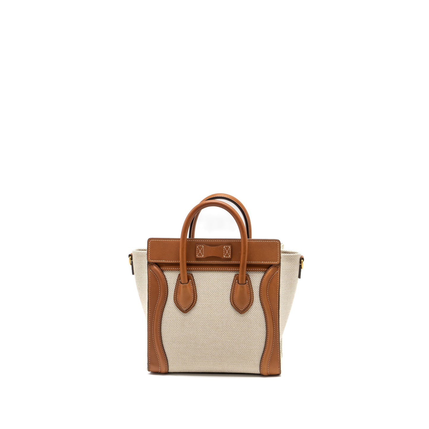 Celine Nano Luggage Purse Canvas/Leather Tan/White