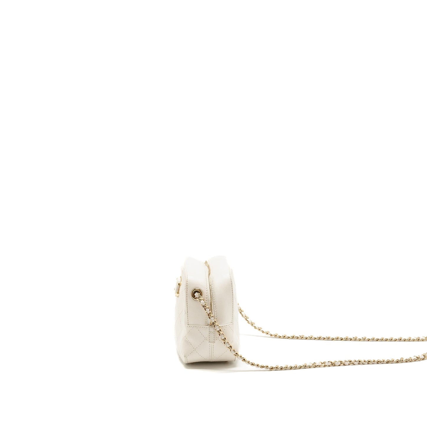 Chanel Mini Camera Bag with Chain Calfskin White L
