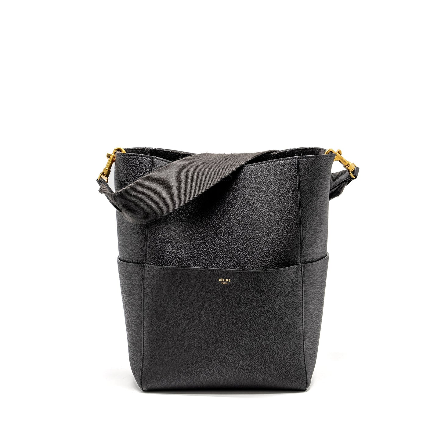 Celine Sangle Bucket Purse Calfskin Dark Grey