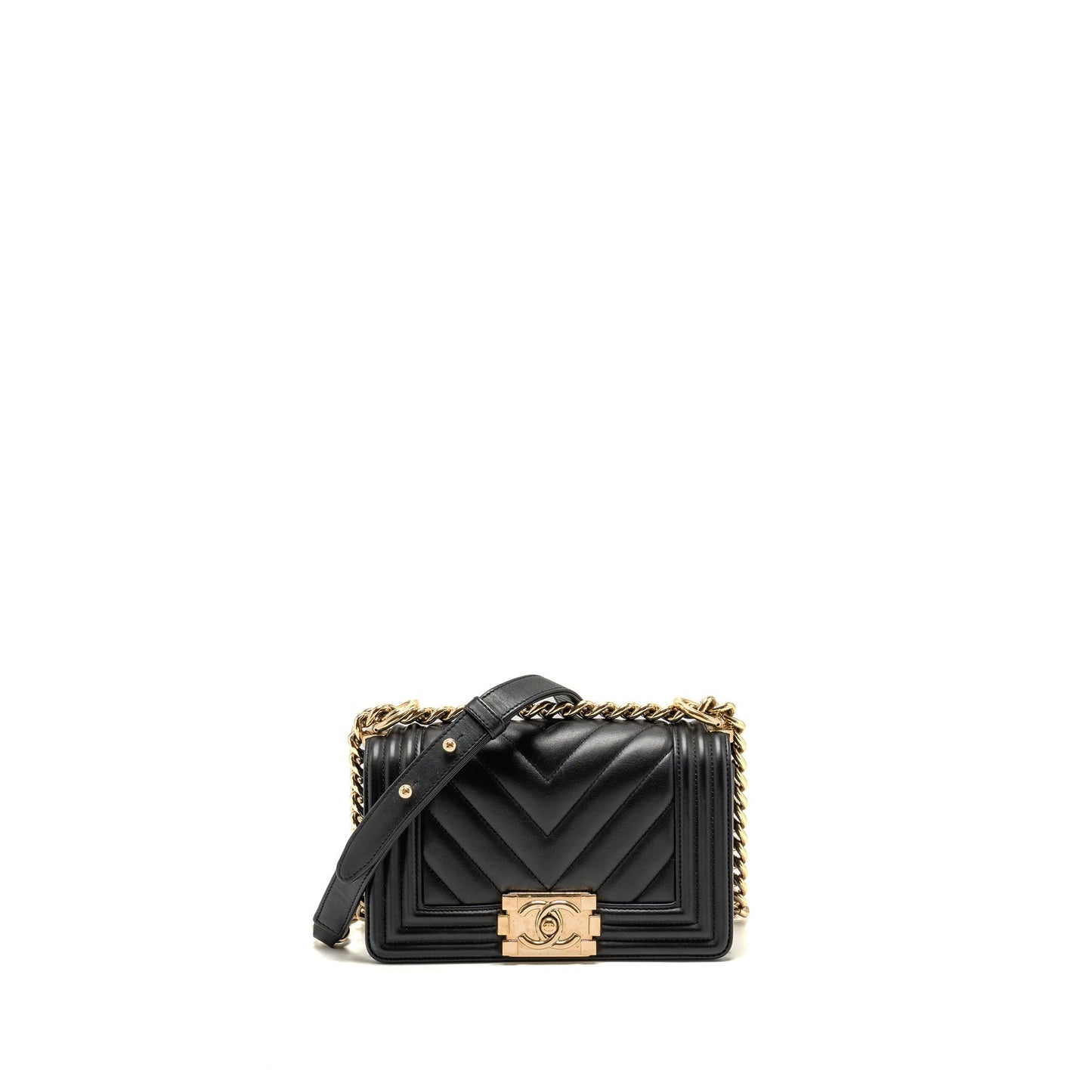 Chanel Small Chevron Boy Bag Lambskin Black L