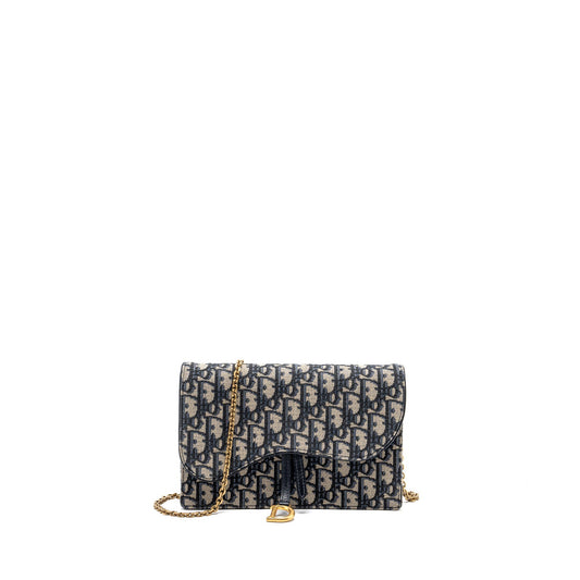 Dior Saddle Flap Purse Blue Dior Oblique Embroidery