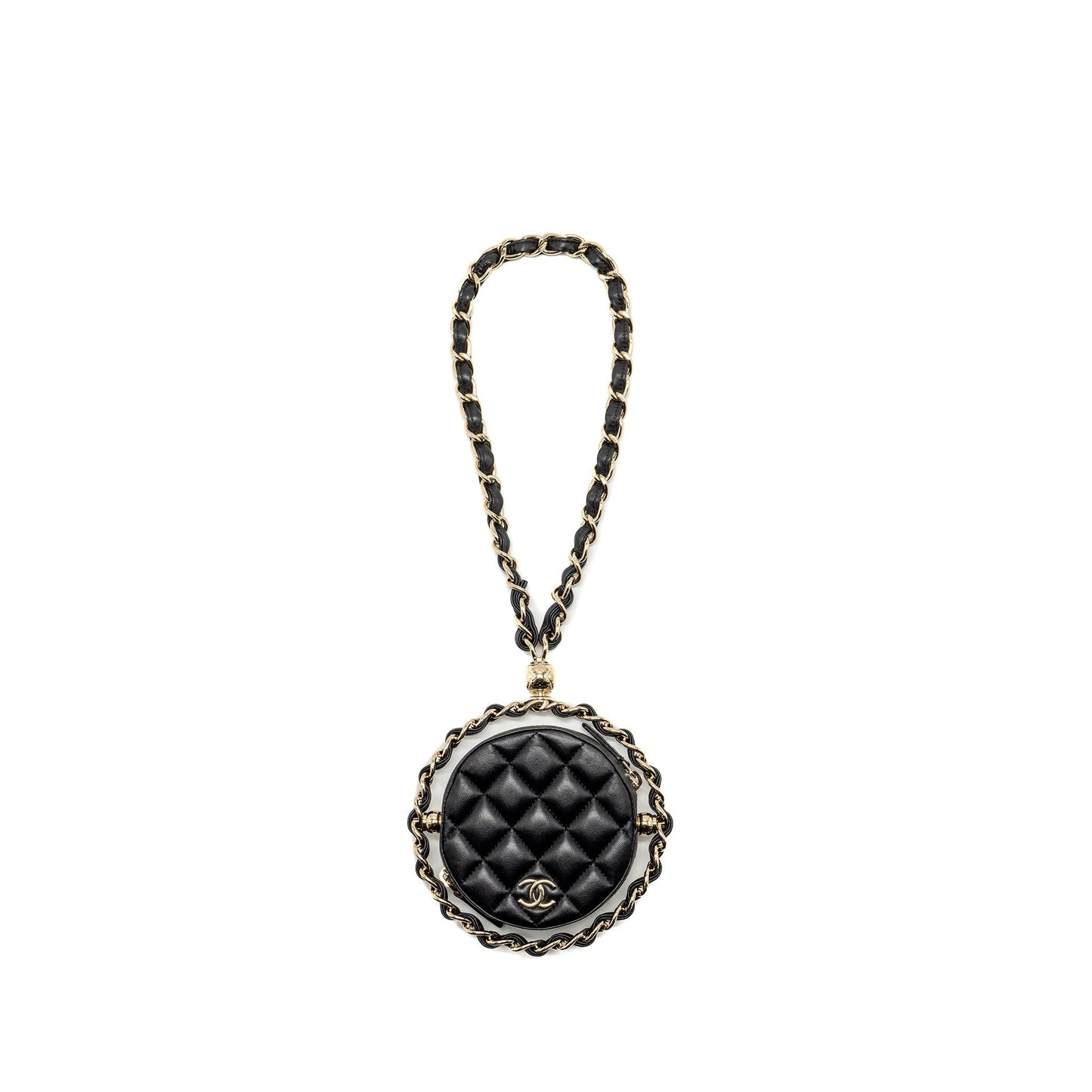 Chanel 22c Quilted Round Clutch With Chain Lambskin Black L