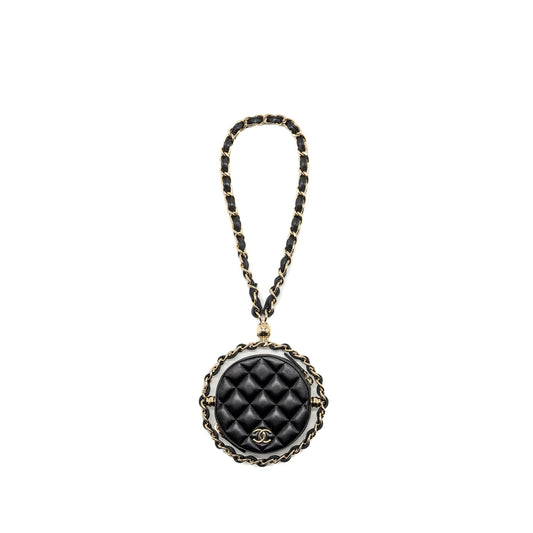 Chanel 22c Quilted Round Clutch With Chain Lambskin Black L