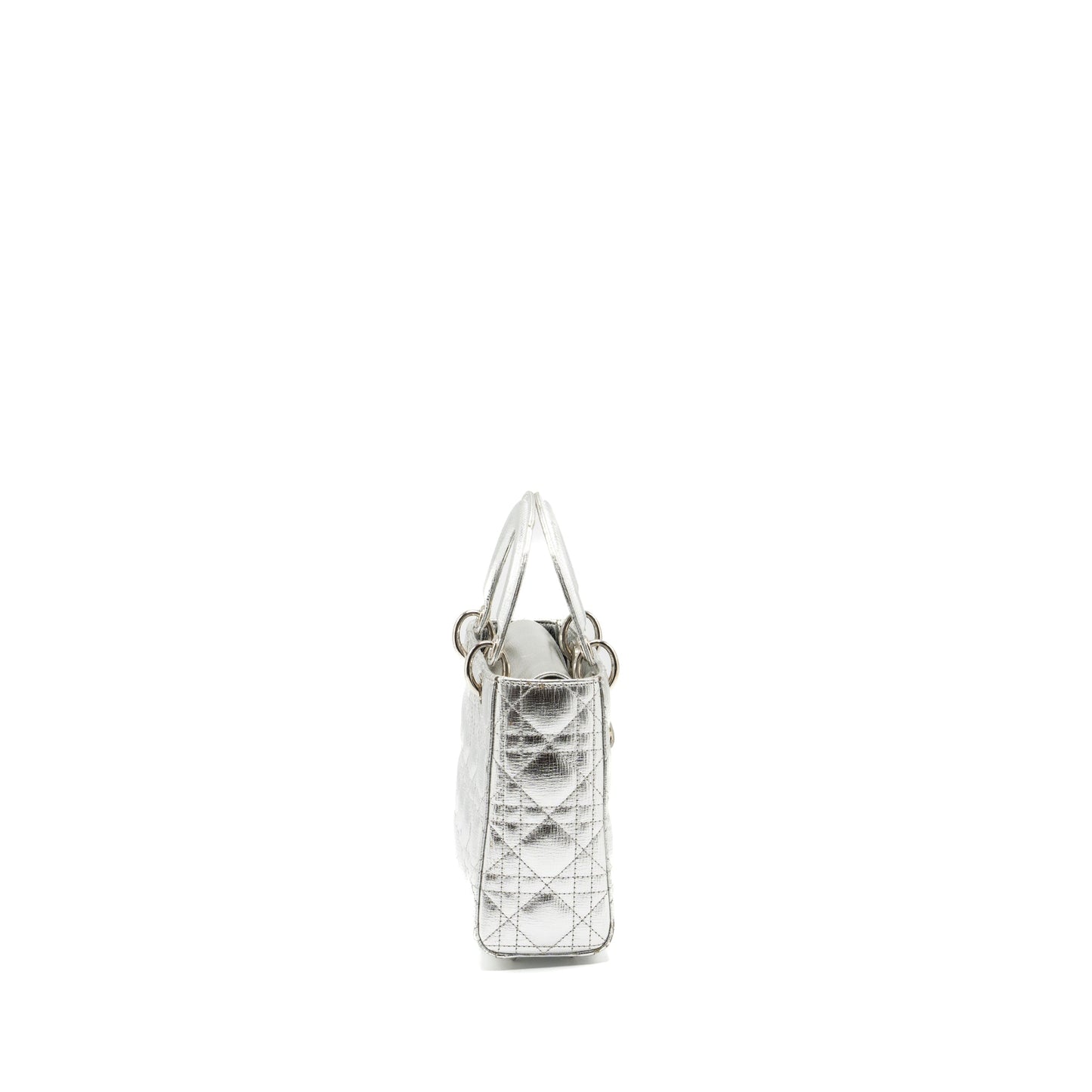 Dior small my lady dior cannage calfskin metallic silver