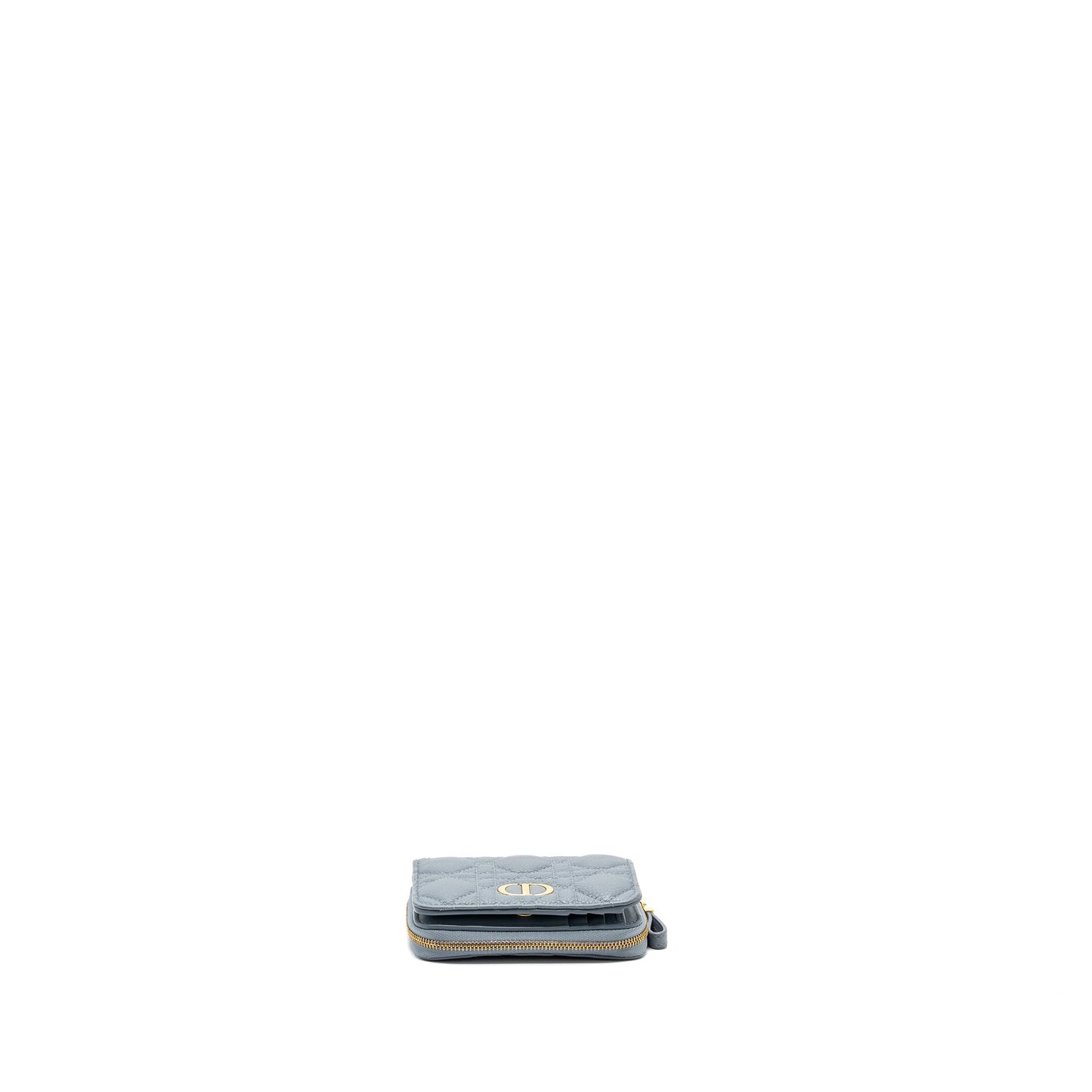Dior Caro Scarlet Zipped Wallet Cannage Calfskin Cloud Blue