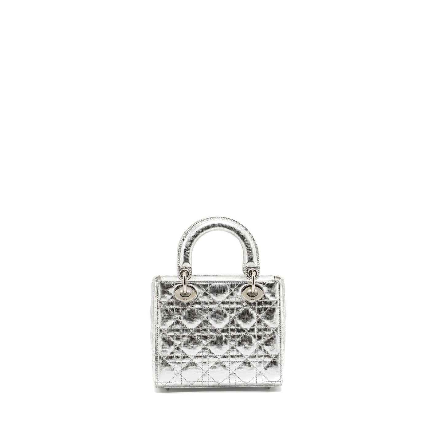 Dior small my lady dior cannage calfskin metallic silver