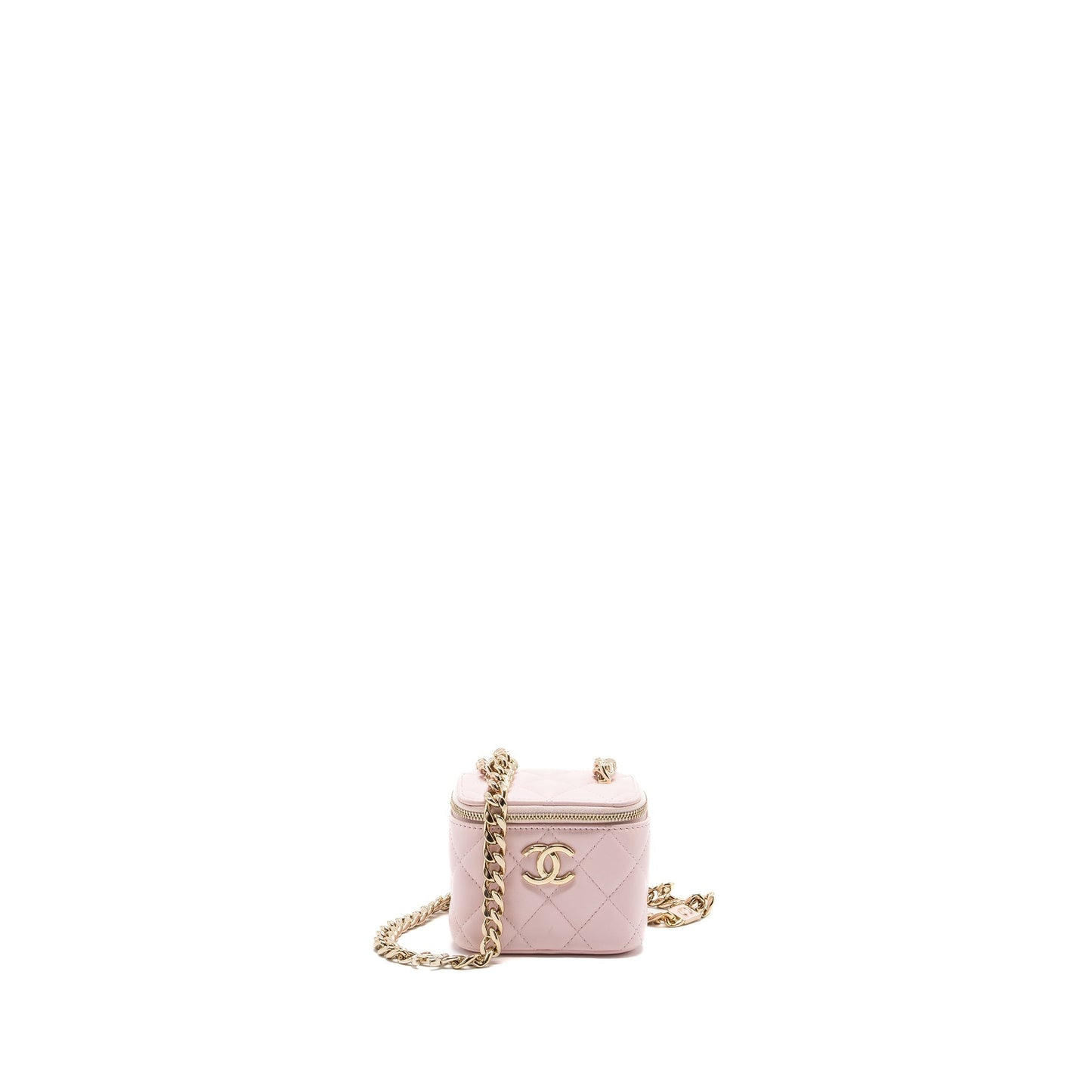 Chanel mini vanity with giant chain lambskin light pink L