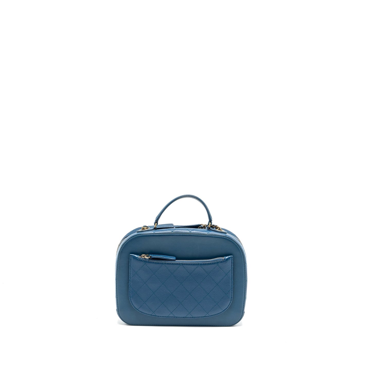 Chanel top handle zip vanity bag leather blue
