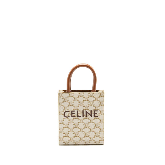 Celine Mini Vertical Cabas Triomphe Canvas/Calfskin White