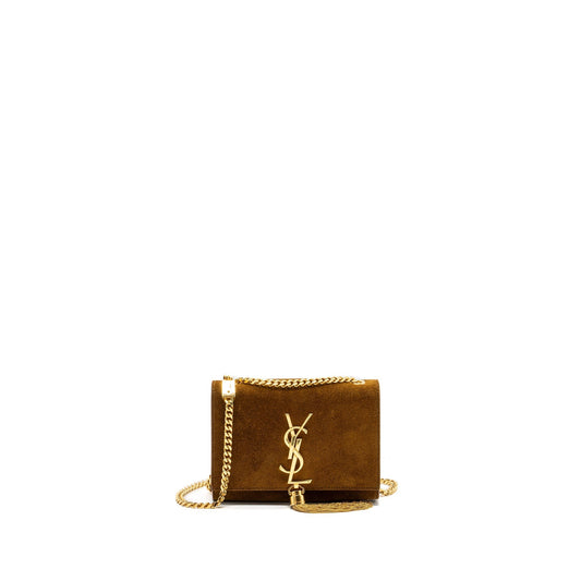 Saint Laurent Kate Chain Wallet with Tassel Suede Brown