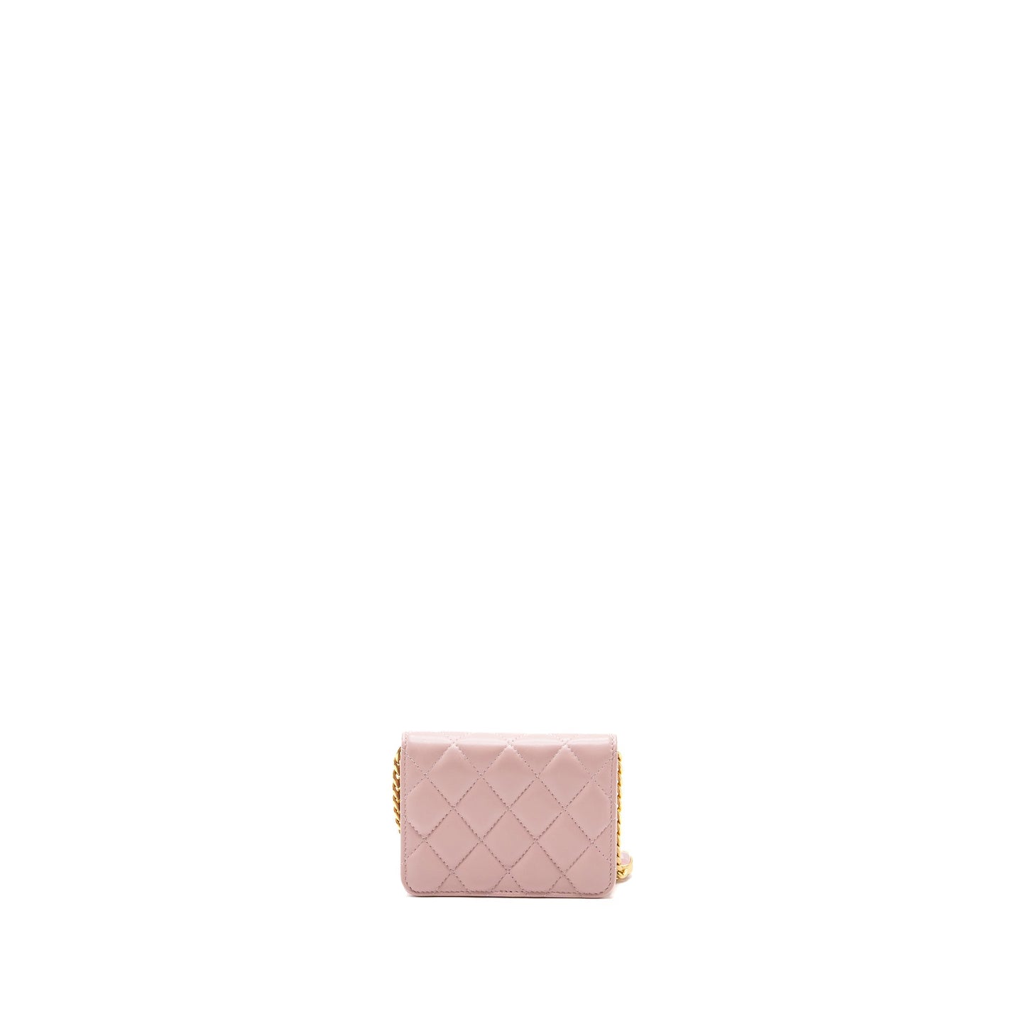 Chanel mini flap card holder with chain limited edition lambskin light pink  (microchip)