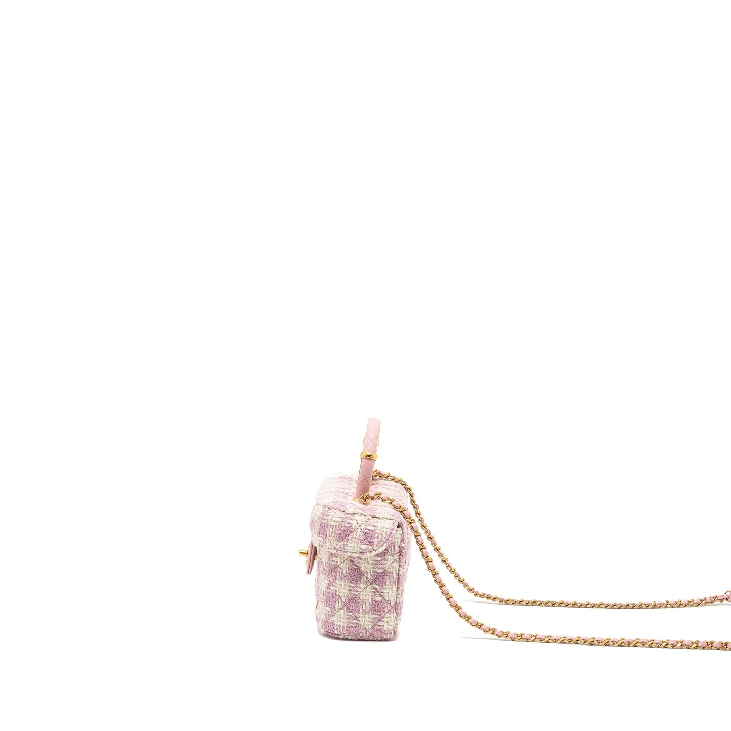 Chanel top handle vanity bag with chain tweed pink  (Microchip)