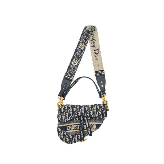 Dior Saddle Purse Blue Oblique Embroidery