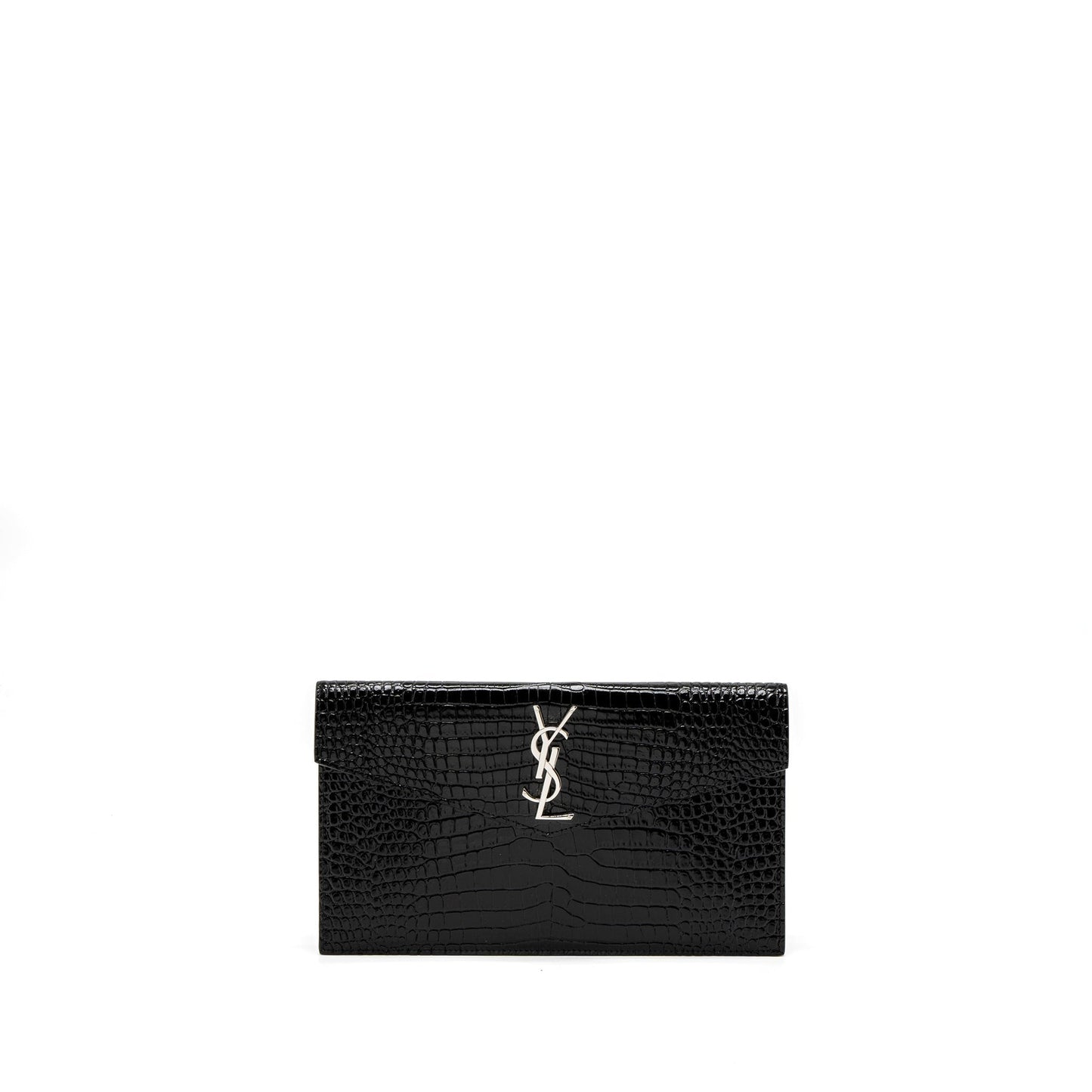 Saint Laurent/ Uptown Pouch Crocodile-Embossed Calfskin Black