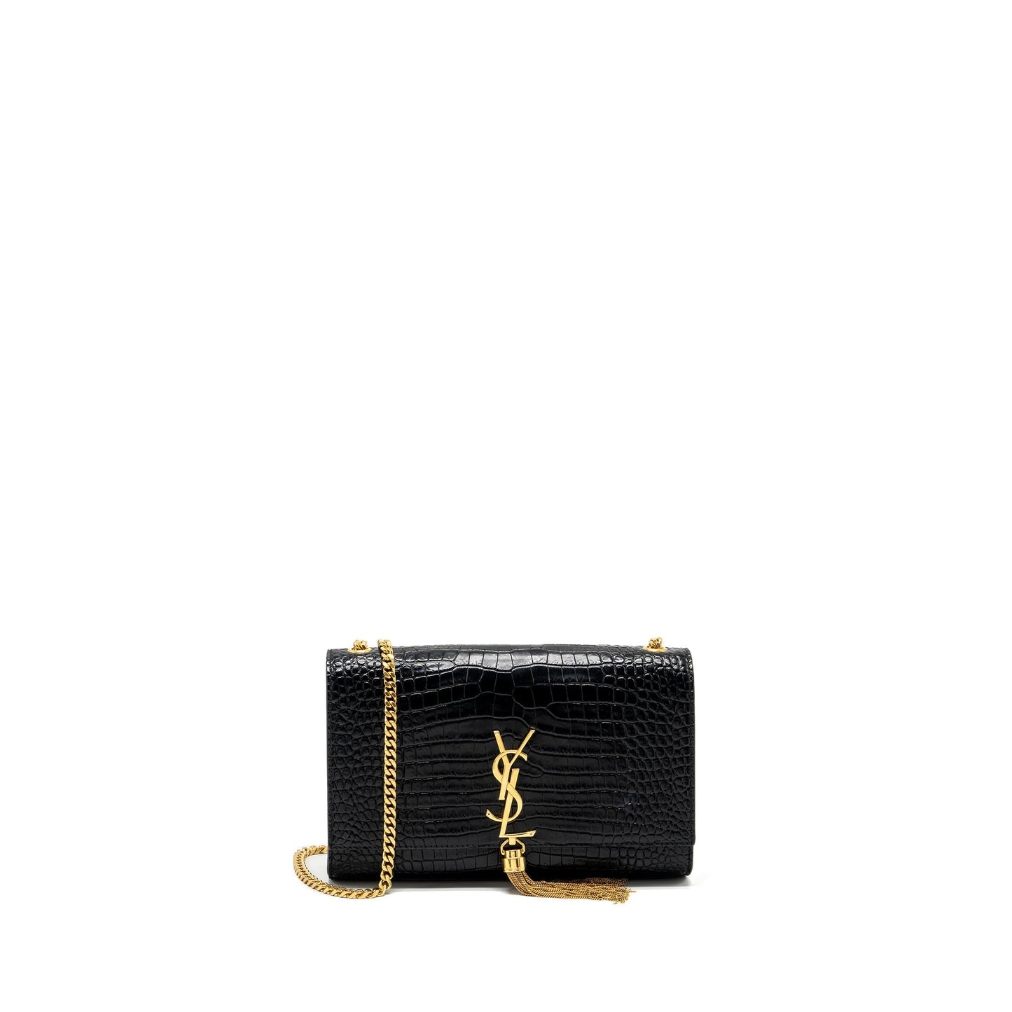 Saint Laurent Kate Purse Tassel Crocodile-Embossed black