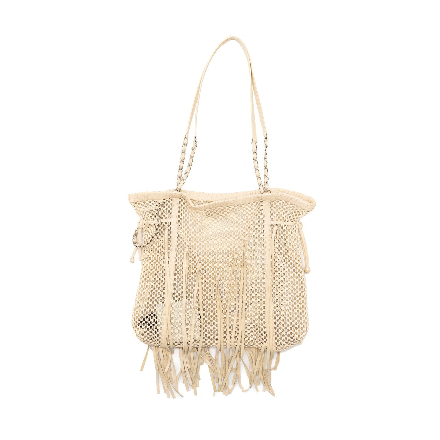 Chanel large beach tote bag lambskin / fabric ivory