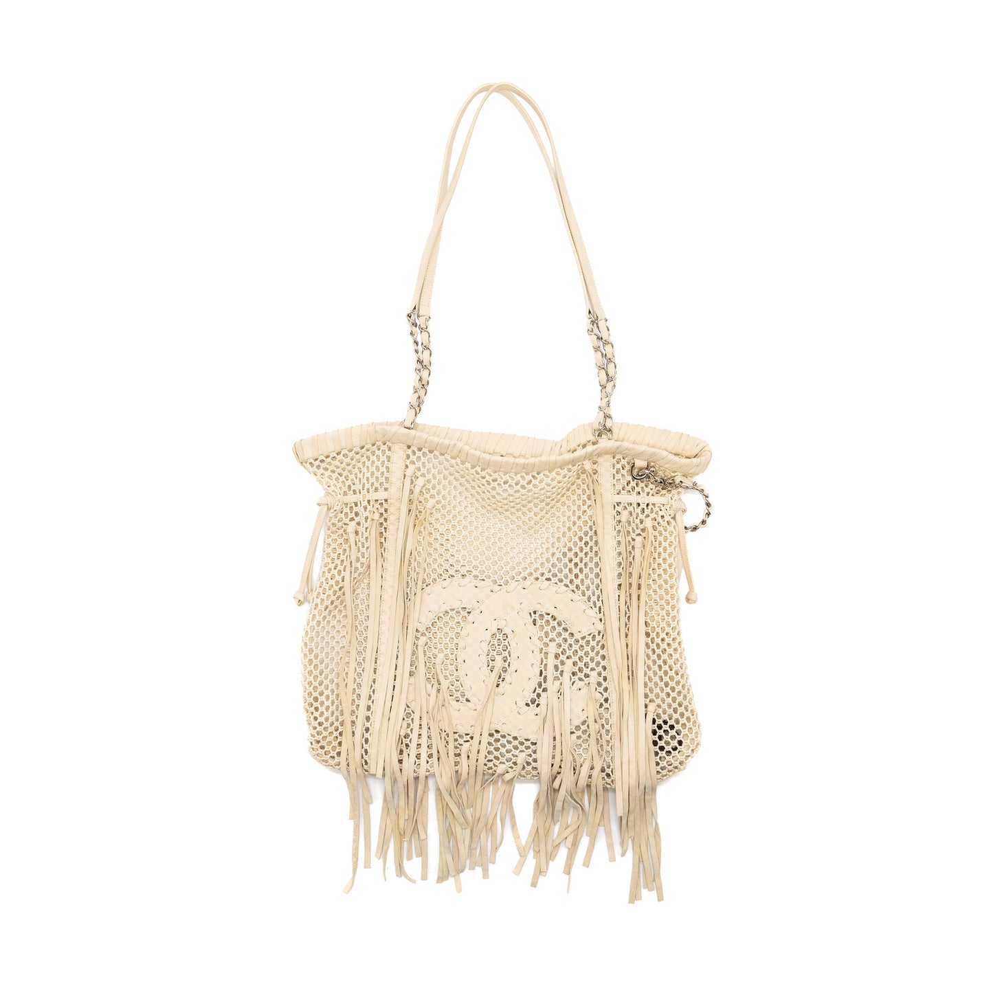 Chanel large beach tote bag lambskin / fabric ivory