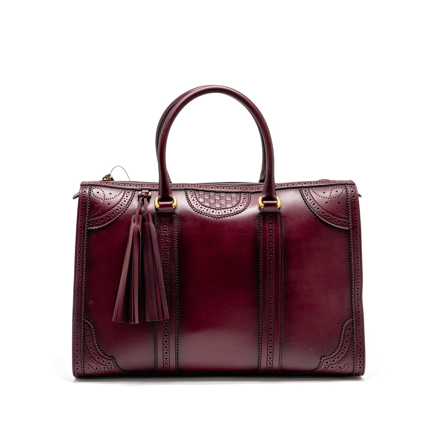 Gucci   Duilio Brogue Boston Bag Calfskin Burgundy