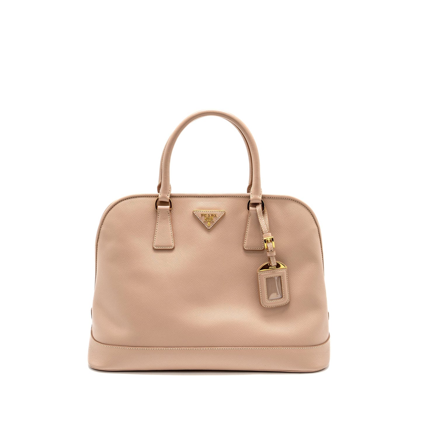 Prada Saffiano Vernice Promenade Dome Tote Leather Beige