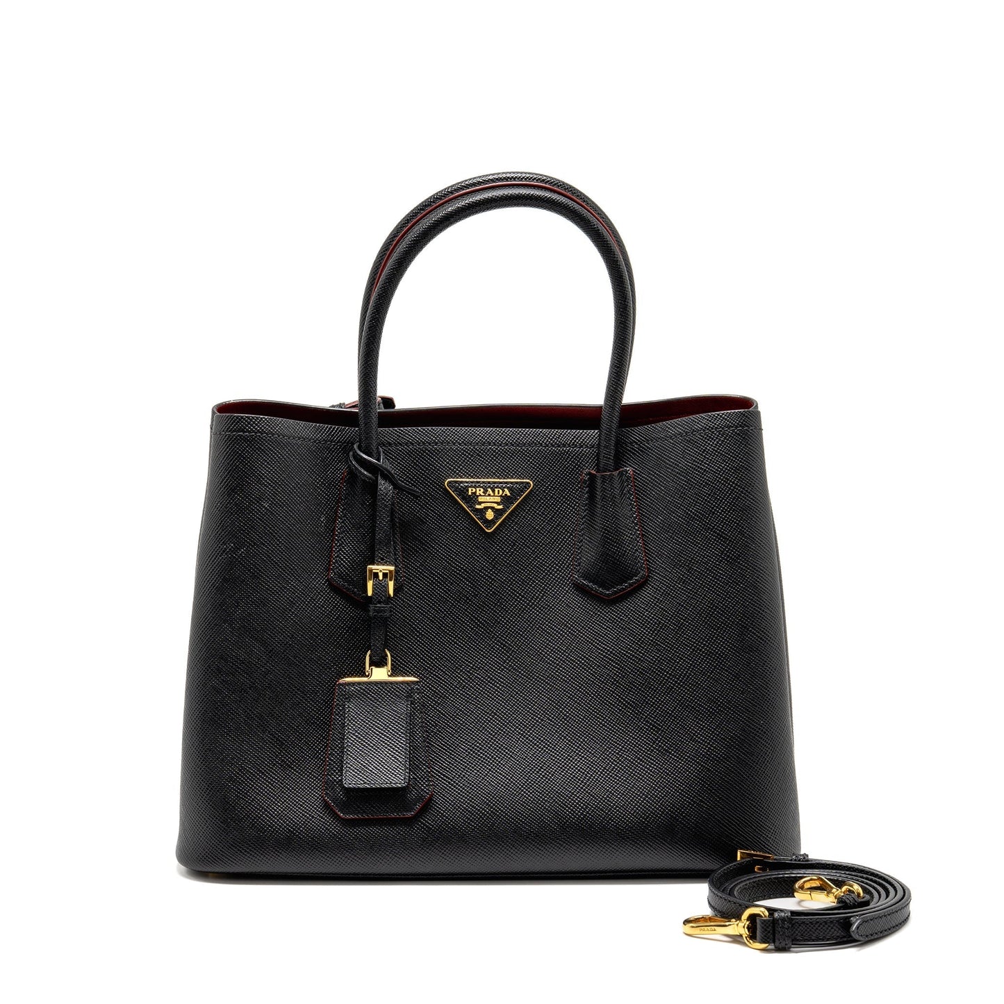 Prada double Purse Saffiano calfskin black