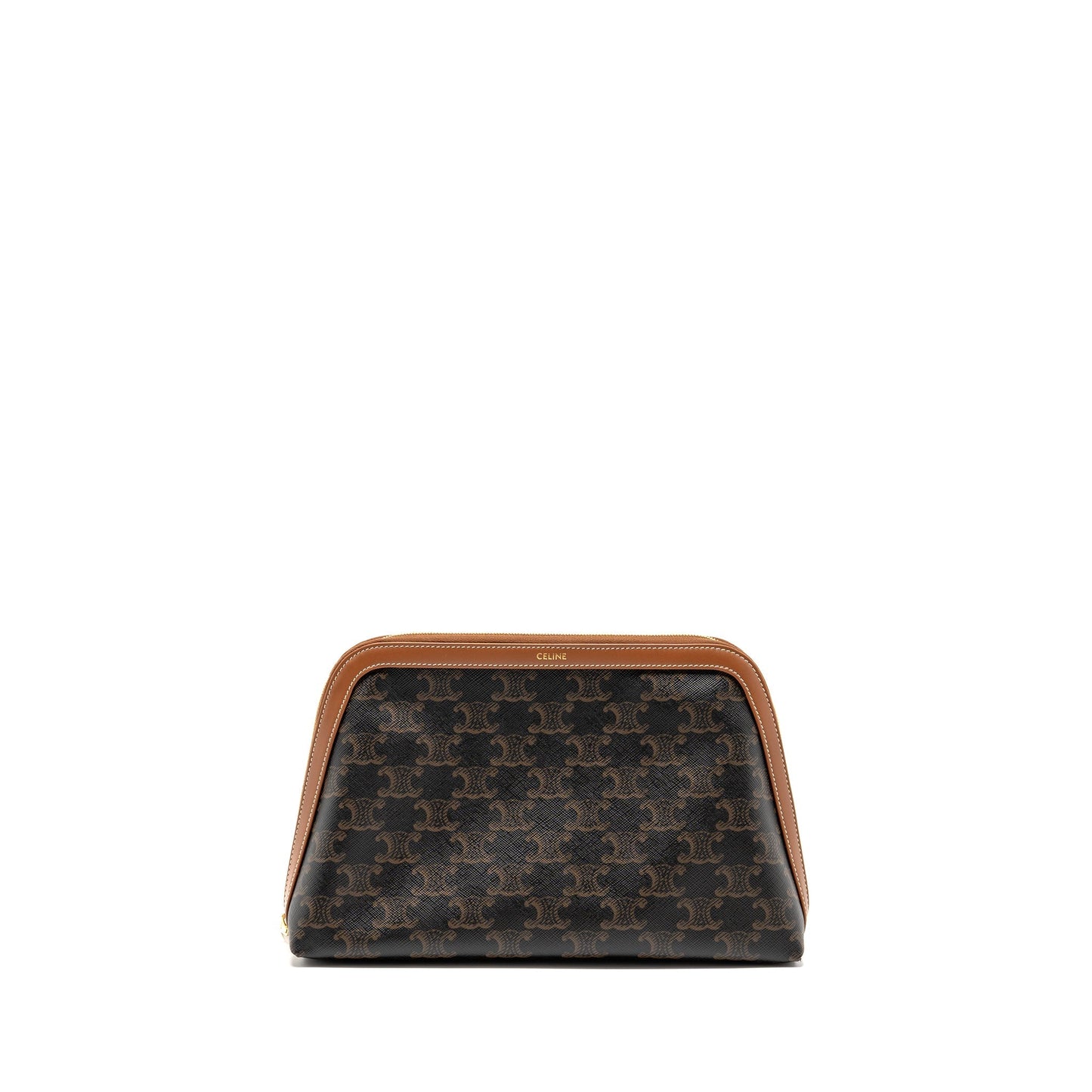 Celine Large Cosmetic Pouch Triomphe Canvas/Calfskin Tan