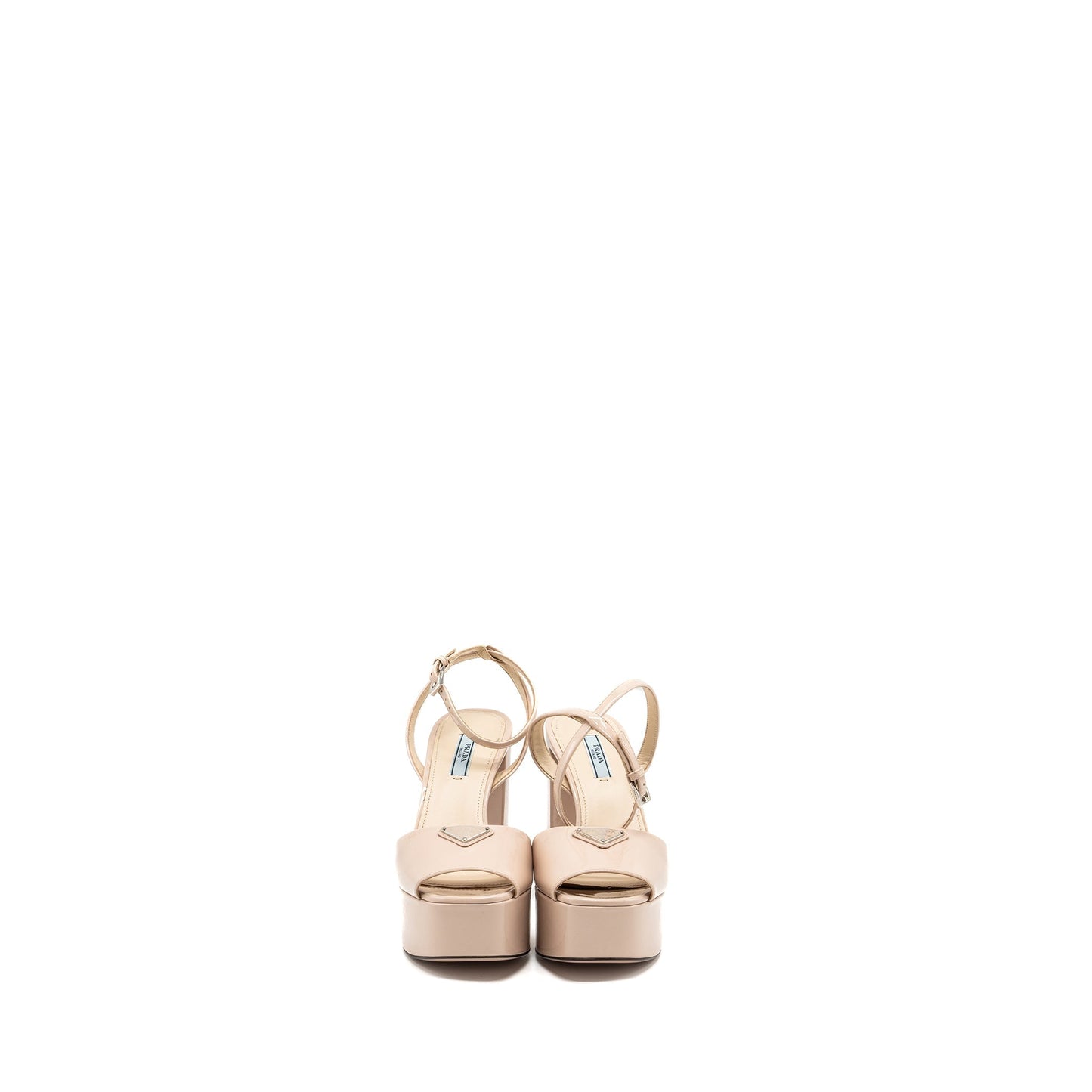 Prada Size 38.5 Heel Sandals Patent Leather Beige
