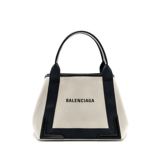 Balenciaga Cabas Tote Purse Canvas/Calfskin Beige/Black